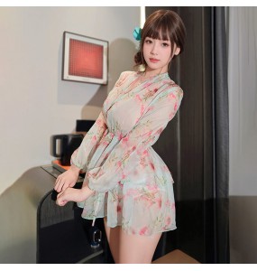 FEE ET MOI - French V-Neck Tie Print Dress (Green)